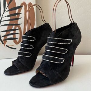 Christian Louboutin Heels Triplica Strass 100‎ Suede Booties Black Size EU 40